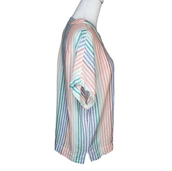 Marine Layer Bali Striped Linen Blend Short Sleeve Top Medium - Picture 2 of 8